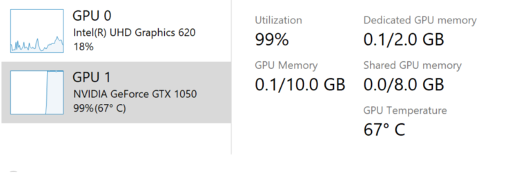 La temperatura della GPU viene visualizzata in Task Manager.