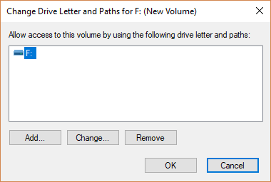 The Change Drive Letter and Paths dialog
