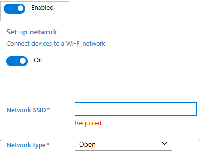 In Progettazione configurazione di Windows attivare la connettività wireless, immettere l'SSID di rete e il tipo di rete.