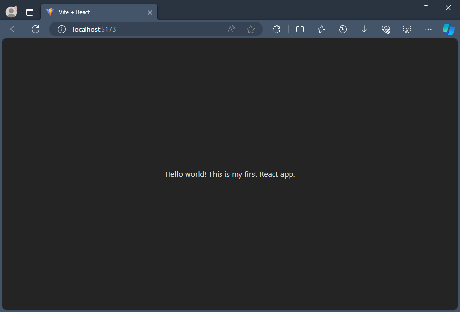 Screenshot dell'app React HelloWorld semplificata nel browser