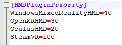 Aggiornamento della configurazione di HMDPluginPriority