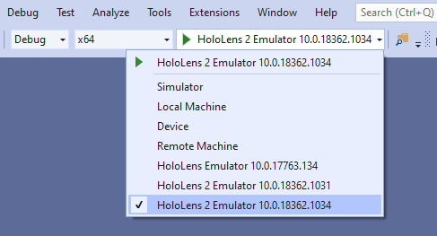 Destinazione emulatore nell'applicazione di Visual Studio