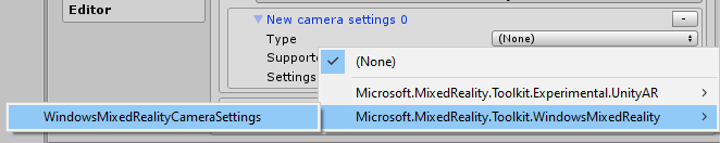 Select Windows Mixed Reality settings provider