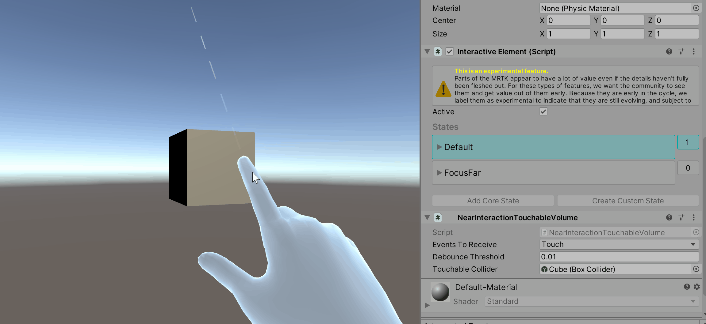 Focus state far with virtual hand interaction