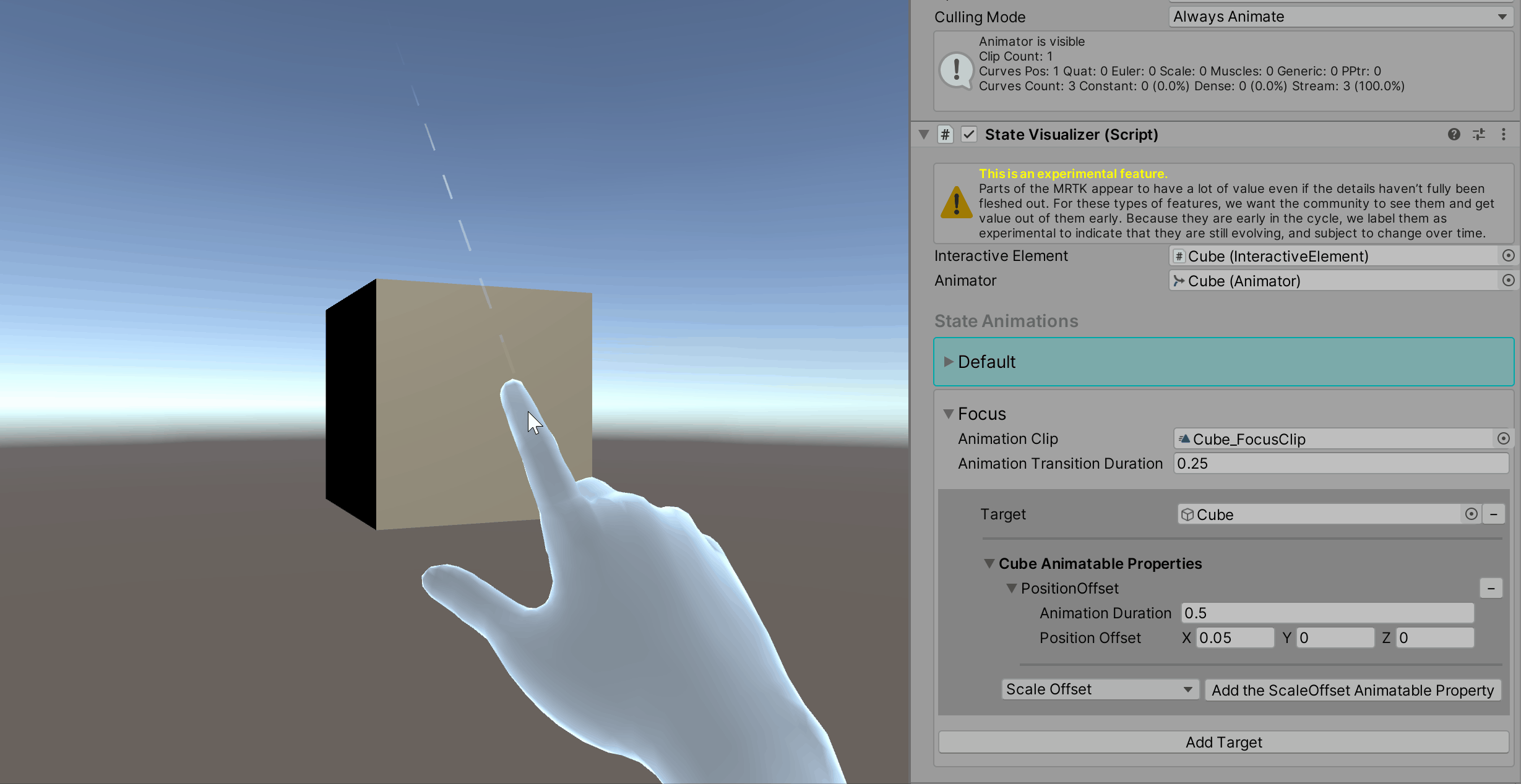 Position offset with virtual hand interaction