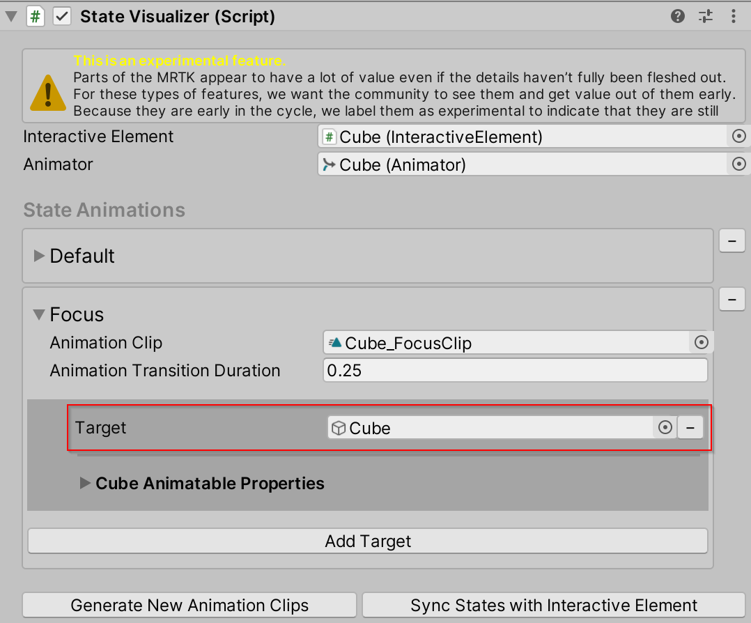 Setting state visualizer target