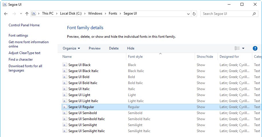 Importing Segoe UI font file