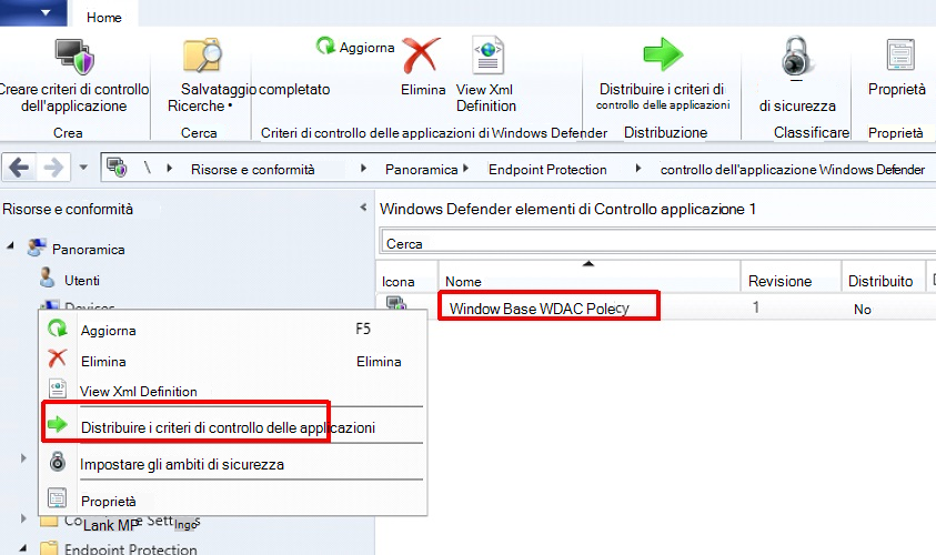 Distribuire WDAC tramite Configuration Manager.