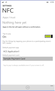 Screenshot della pagina impostazioni NFC