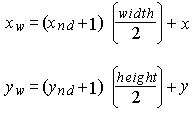 Equazione che mostra il calcolo delle coordinate della finestra.