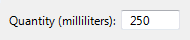 schermata della casella di testo con milliliter come unità 