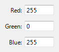 schermata delle caselle di testo per i valori RGB 