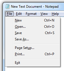 screenshot del menu file e dei tasti di scelta 