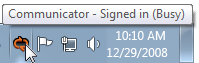 screenshot dell'icona del comunicatore rosso e della descrizione comando 