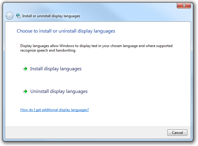 schermata della procedura guidata lingue visualizzate 