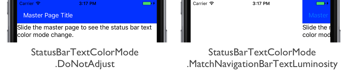 Modalità colore testo barra di stato Specifica della piattaforma