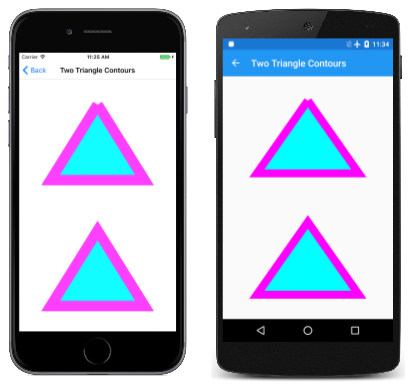 Screenshot triplo della pagina Contorni a due triangoli