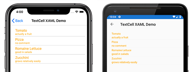 Esempio di TextCell personalizzato