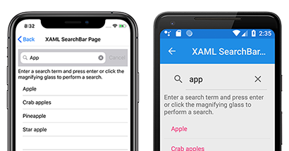 Screenshot di SearchBar in iOS e Android