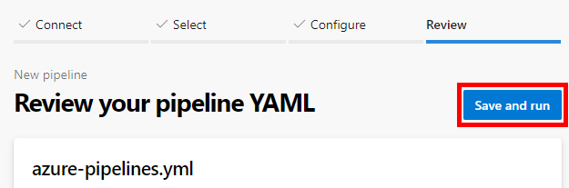 新しい YAML パイプラインの [保存および実行] ボタン