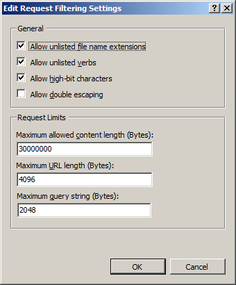 Screenshot of the Deny File Name Extension dialog box, showing the O K option.