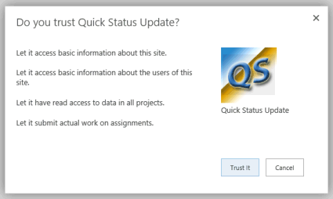 QuickStatus アプリの信頼の確認 QuickStatus アプリ