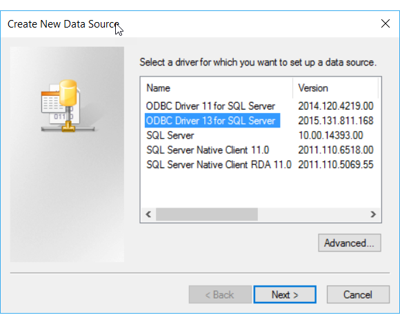 Create new ODBC data source