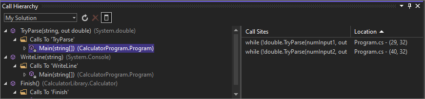 Screenshot that shows the Call Hierarchy window.