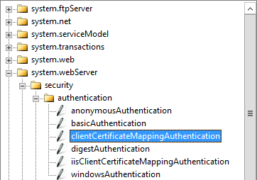 owa 仮想ディレクトリの IIS のConfiguration Managerで [clientCertificateMappingAuthentication] を選択します。