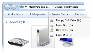 screen shot showing an example of a cascading menu in the devices folder