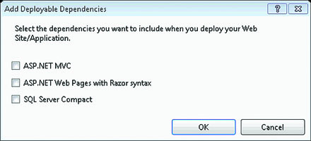 The Add Deployable Dependencies Dialog Box for a Bin Deploy