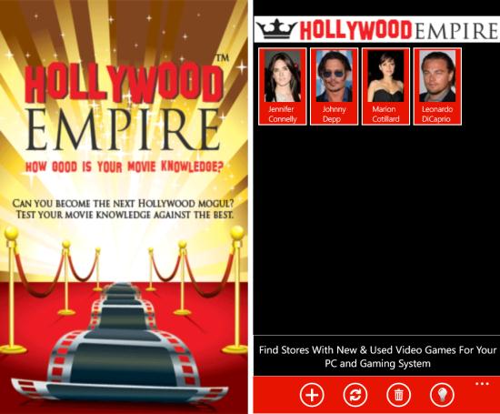 Windows Phone バージョンの Hollywood Empire のサンプル スクリーンショット