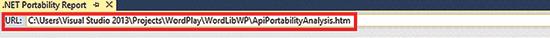 Visual Studio 外部へのアクセス用に保存された Portability Analysis の結果