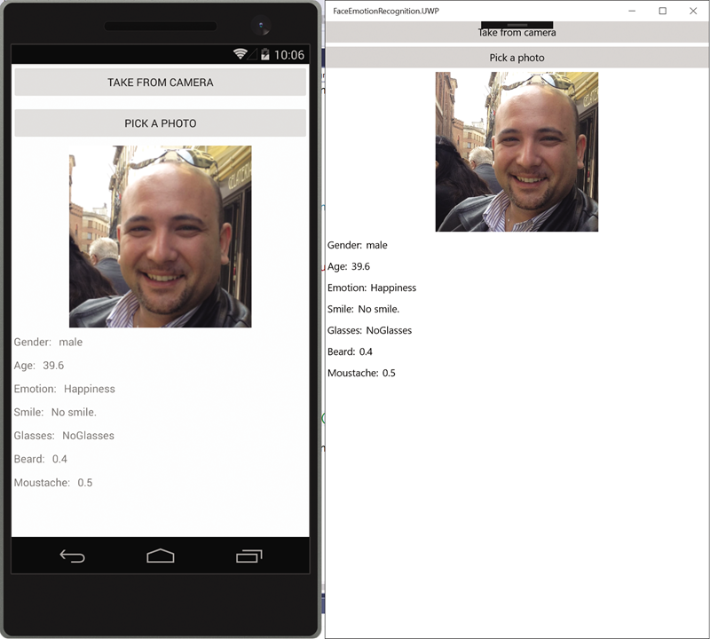 Xamarin.Forms によるクロスプラットフォーム アプリでの顔と感情の認識