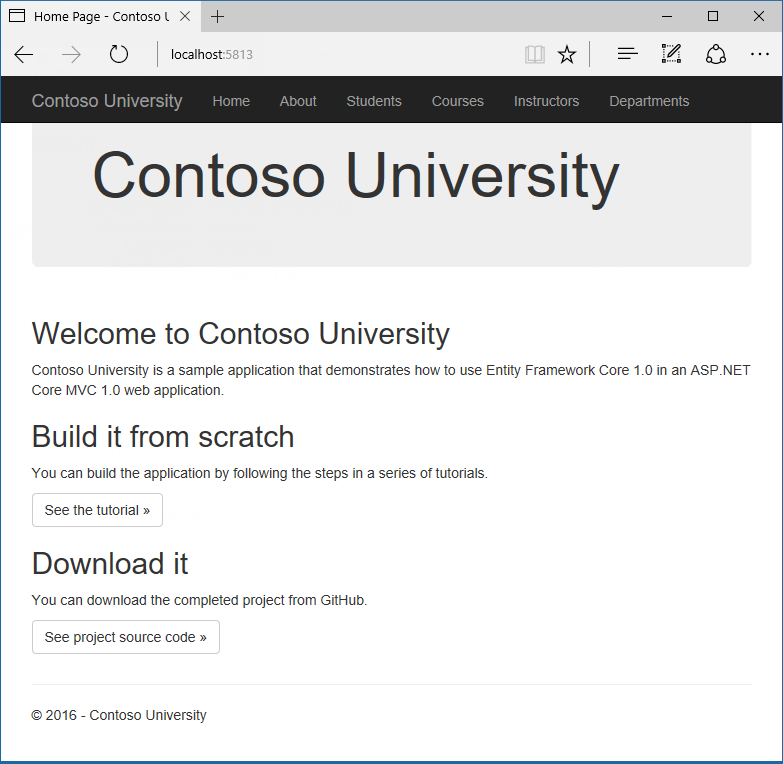 Contoso University のホーム ページ
