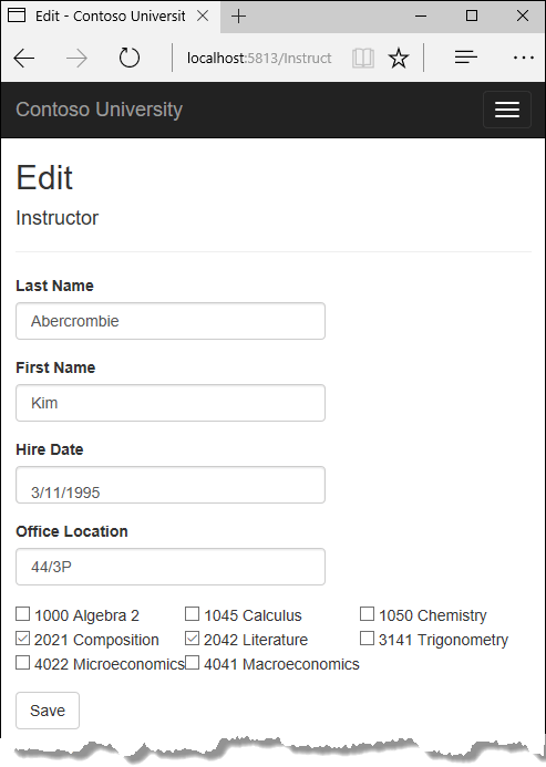 Edit Instructor page