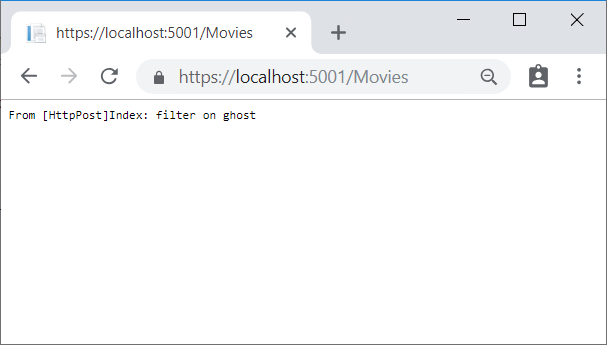 From HttpPost Index: filter on ghost というアプリケーション応答を示すブラウザー ウィンドウ