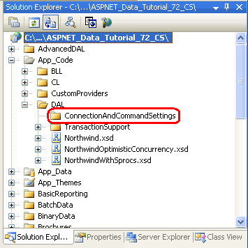 ConnectionAndCommandSettings という名前のサブフォルダーを追加する