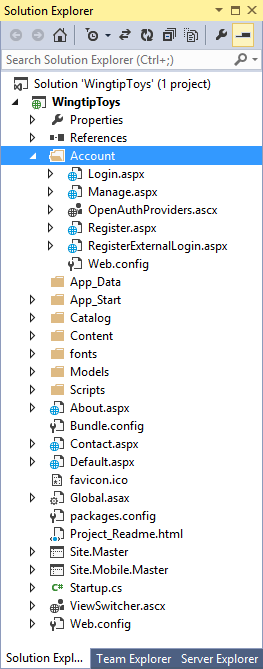 プロジェクトの作成 - ソリューション エクスプローラー (ASP.NET ID)