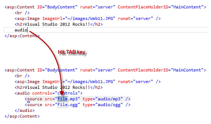 HTML5 コード スニペットの挿入