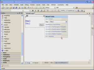 ウィザード コントロールのビデオ チュートリアルのスクリーンショット。Microsoft Visual Studio ウィンドウが表示された [サーバー コントロール] 画面が表示されます。