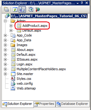 管理 フォルダーに新しい ASP.NET ページを追加する