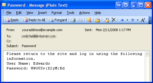 ユーザーが新しいパスワードでEmailを送信される