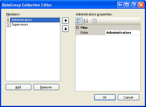 RoleGroup コレクション エディターを使用して LoginView の Role-Specific テンプレートを管理する