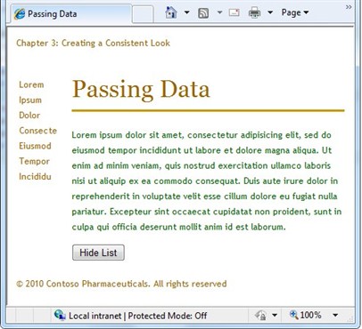 [[Passing Data]\(データの受け渡し\) ページを示すスクリーンショット。