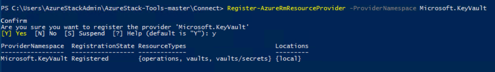 Key vault registration in Powershell successful (PowerShell でのキー コンテナーの登録に成功しました)