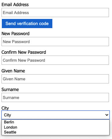 Screenshot of modified sign-up option