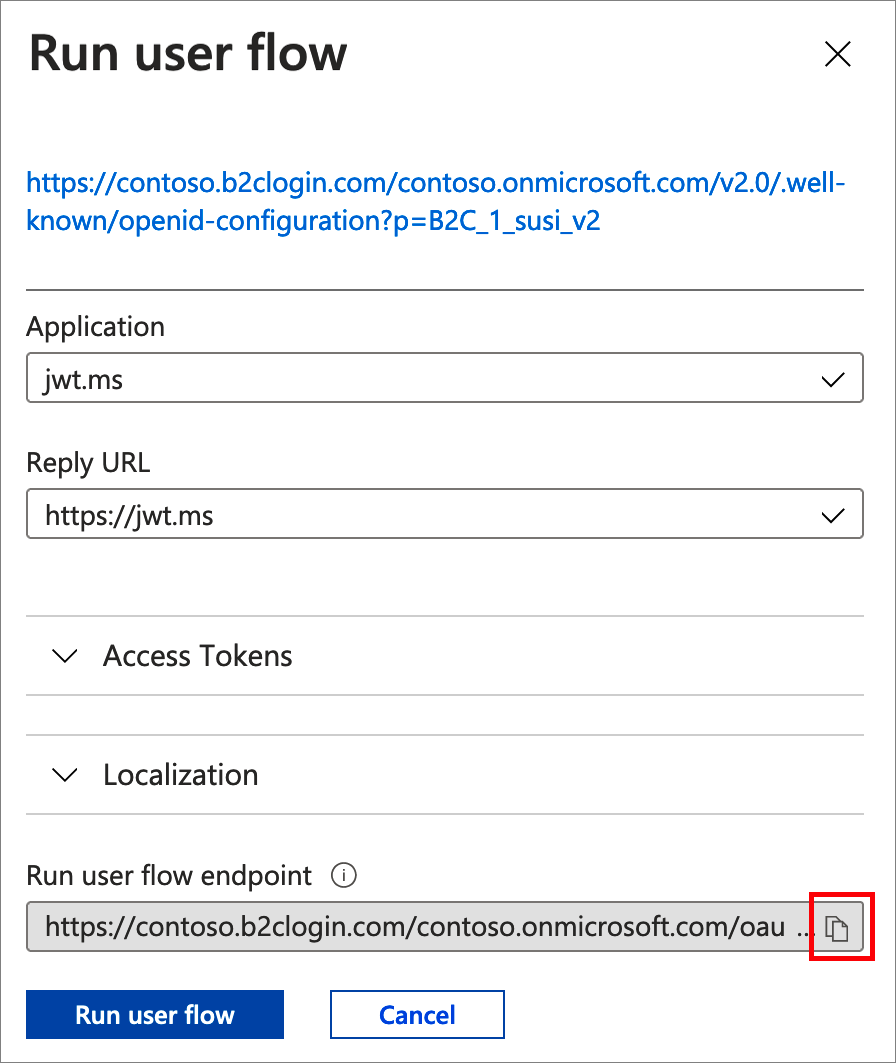 Screenshot demonstrates how to copy the authorization request URI.