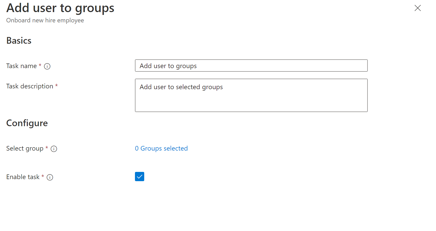 ワークフロー タスクのスクリーンショット: グループへのユーザーの追加タスク。