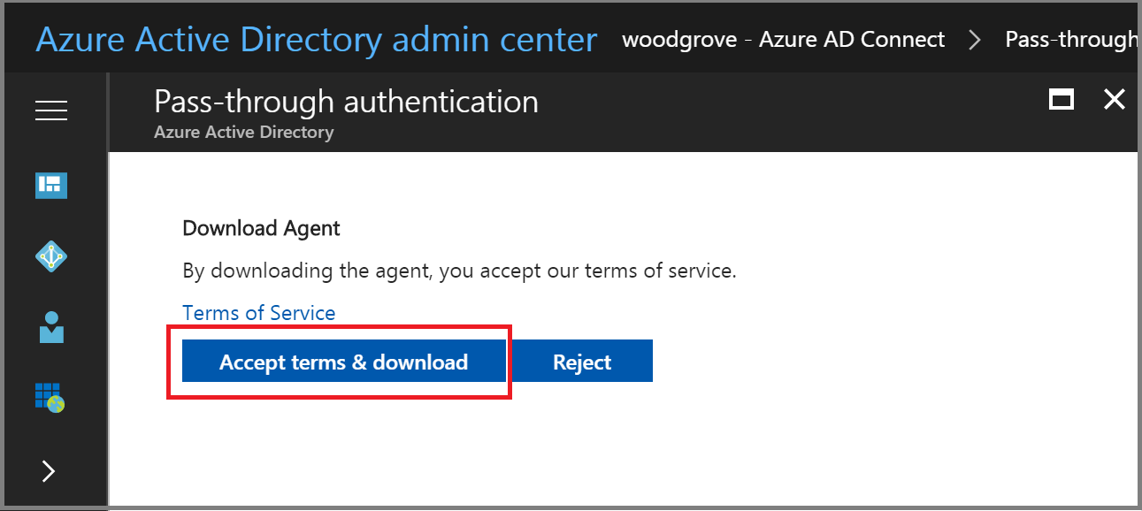 Azure Active Directory admin center: Download Agent pane